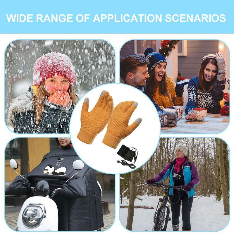Sarung tangan pemanas untuk wanita, sarung tangan hangat bertenaga USB beludru, sarung tangan musim dingin layar sentuh untuk pria wanita