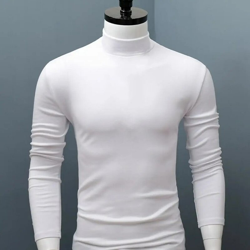 Camisa masculina magro casual manga longa cor sólida meia gola alta apertado para uso interno
