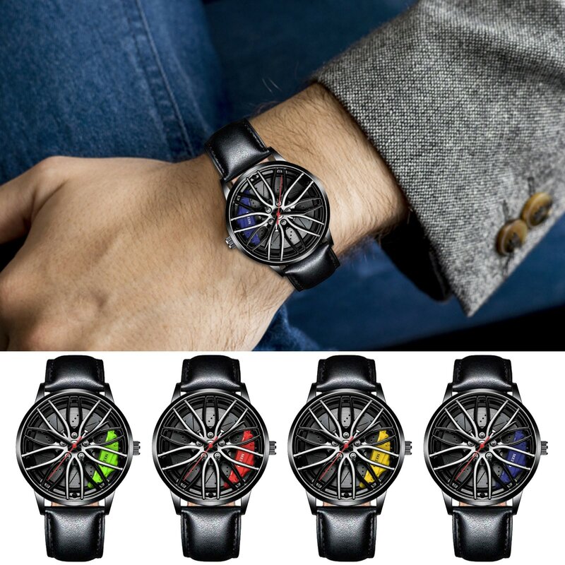 Relojes de pulsera de cuarzo de acero inoxidable para hombre, reloj deportivo para hombre, diseño de cubo de llanta de rueda de coche, resistente al agua