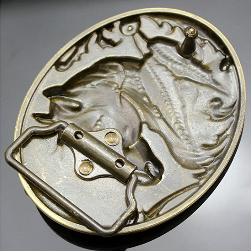 حزام رأس الحصان المحفور مع مشبك برونزي ، حزام رعاة البقر الرجعية ، والأزياء الحيوانية