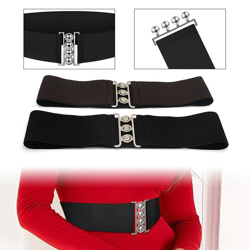 Cinturón elástico de 5cm de ancho para mujer, cinturilla elástica Vintage con hebilla