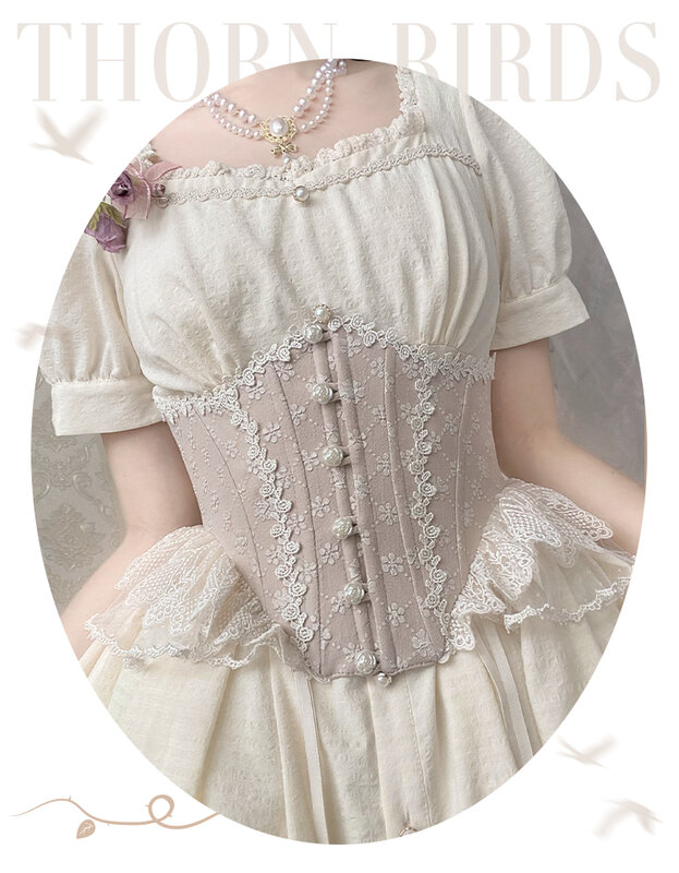 Original Design Lolita Rose Buckle Lace Flower Waist Seal  for Dress Women Girls Fairy Fishbone Waist Girdle Small Vest
