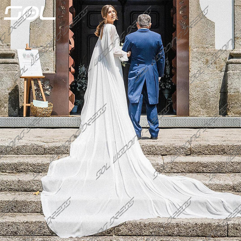 SOL Simple Two Pieces Square Collar Spaghetti Straps Satin Wedding Dresses Sexy Backless A-Line Bridal Gowns Vestidos De Novia