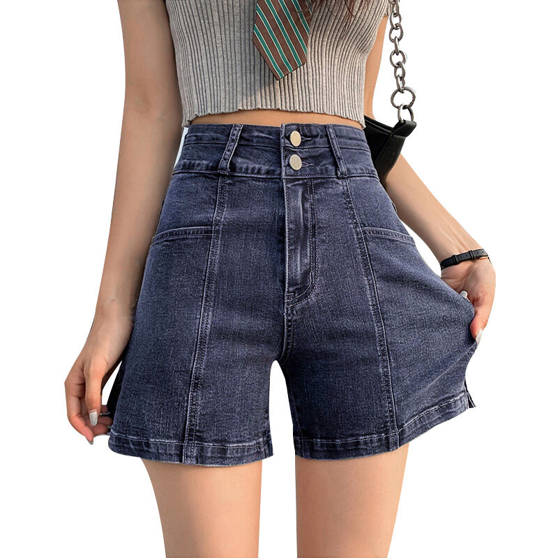 Lässige Jeans shorts für Damen Sommer dünne und schlanke elastische hoch taillierte A-Linie weites Bein Hosen weibliche Streetwear kurze Jeans