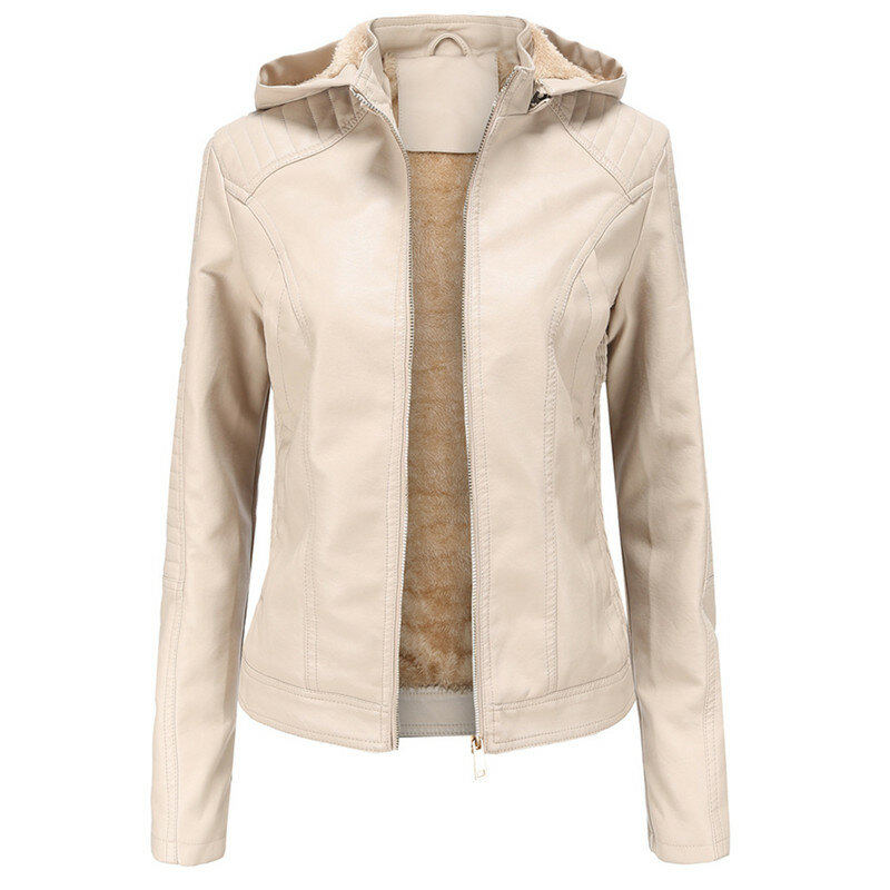 Кожаная куртка UHYTGF, Женская Флисовая теплая осенне-зимняя куртка с капюшоном из искусственной кожи, женское короткое пальто на молнии, модель 2752