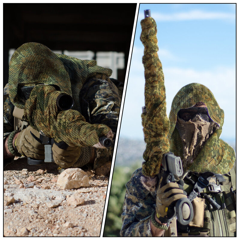 Véu de atirador tático militar Camo Mesh Sniper Face Scarf Shemagh Head Wrap para acampamento ao ar livre e caça