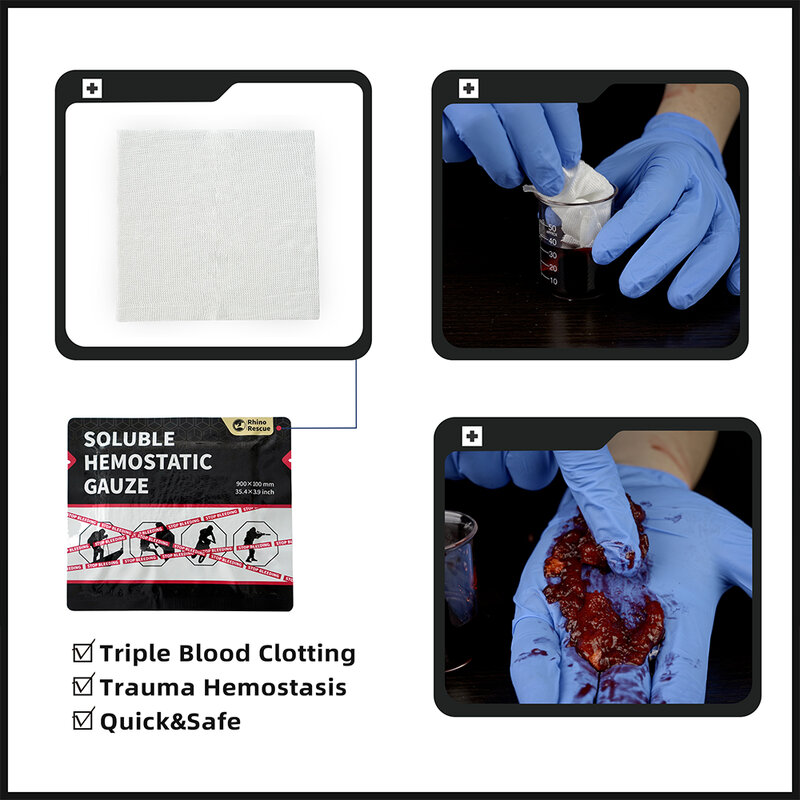 KIT de gasa hemostática de rescate de RHINO para coagulación rápida, gasa para detener el sangrado, Kit de gasa de combate con vendaje para heridas, vendaje elástico