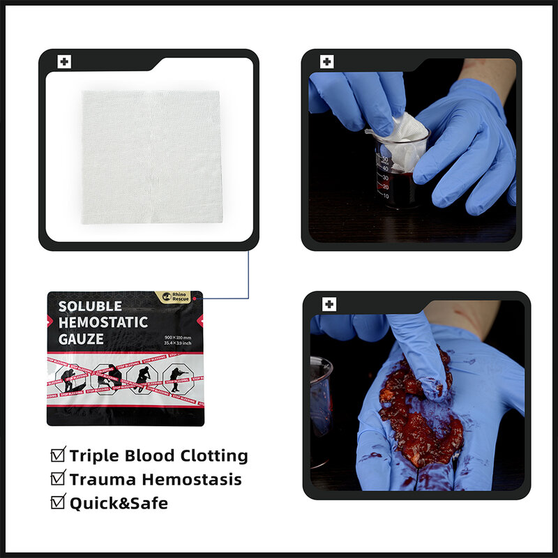 RHINO RETTUNGS BLUTSTILLENDE GAZE KIT für Schnelle Gerinnung, Blutungen Stoppen Gaze, Kampf Gaze Kit mit Wunde Dressing, elastische Bandage