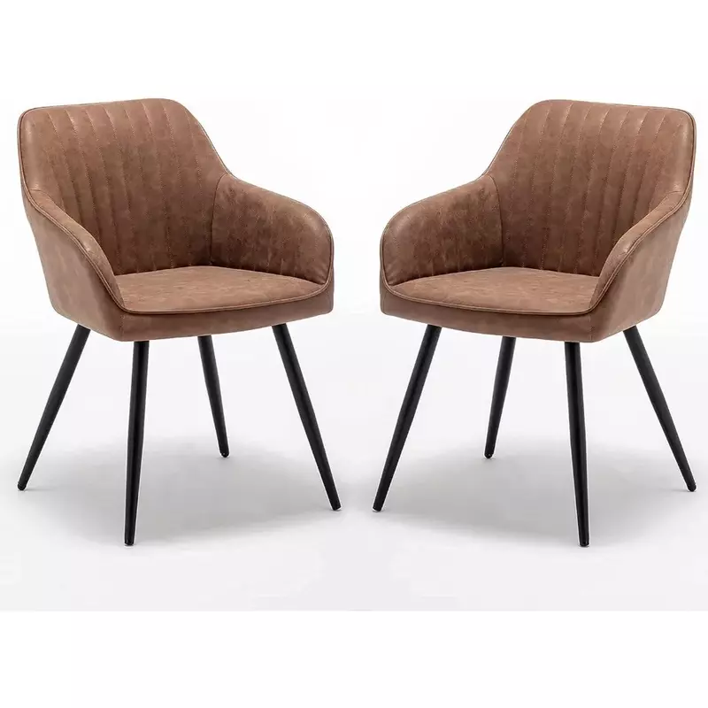 Chair Set of 2 Modern Armchairs, Brown Artificial Leather Suitable for Living Room, Dining Room, with Metal Legs, Guest Chair