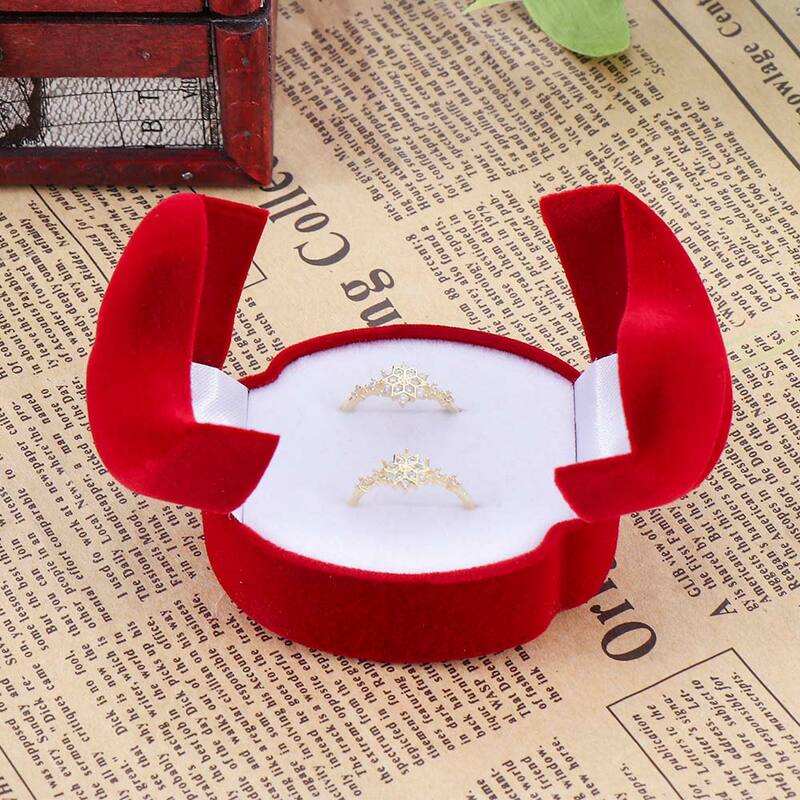 1 Pc Lovely Velvet Jewelry Box Double Opening Ring Box Wedding Double Ring Organizer Container Earrings Ring Packaging Display