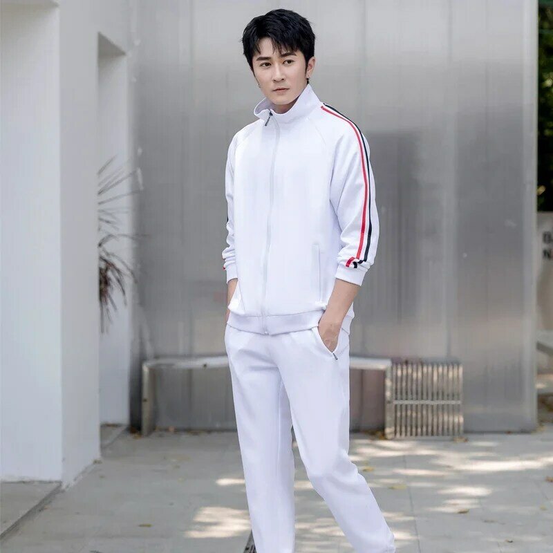 New Arrival Men'S Sportswear Sets Casual Tracksuit Male Spring Autumn Suits 2 Piece Sweatshirt+Pants White Sports Clothing