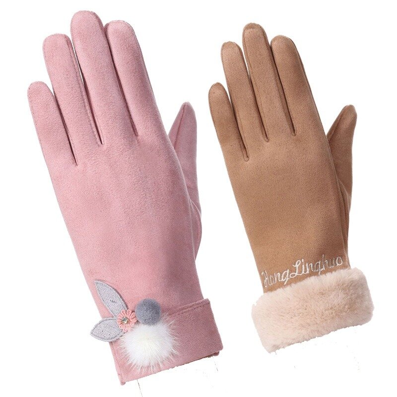 女性のための暖かい手袋、スエード付きの冬と冬の屋外タッチスクリーン、厚いベルベット