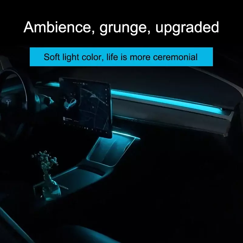 Luz Ambiental de Streaming para salpicadero de Tesla modelo 3/Y, 2017-2023, Control remoto/aplicación, tira de luz ambiental USB, decoración de lámpara
