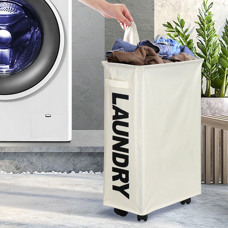 22" Rolling Slim Laundry Basket with Handle on Wheels Closet Storage Organizer Eco-friendly 600D Fabric Oxford