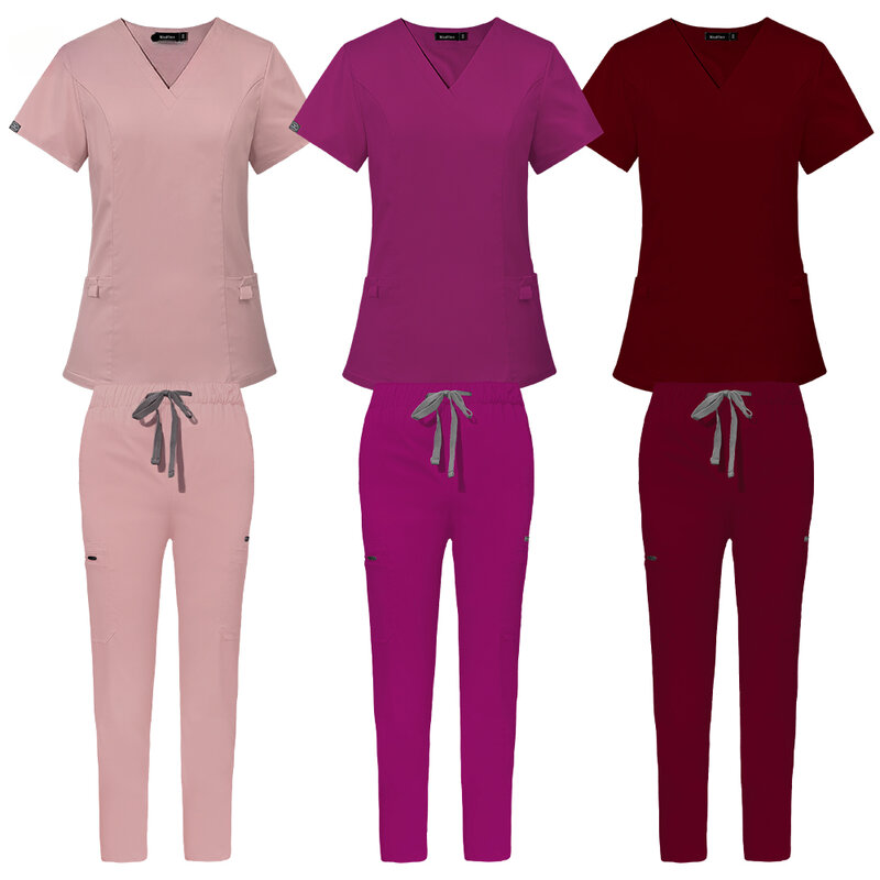 Nuovo arrivo personalizzato donne infermieristica Scrub pantaloni gamba dritta Set medico ospedaliero Set donna elegante Slim Fit ospedale Scrub uniforme