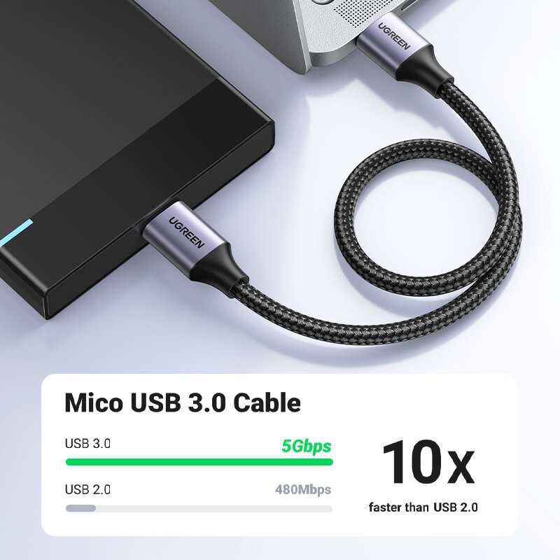 UGREEN Micro B kabel USB 3.0 3A szybkie ładowanie 5 gb/s kabel do transmisji danych zewnętrzny dysk twardy kabel USB przewód do Samsung dysk twardy SSD kabel Sata