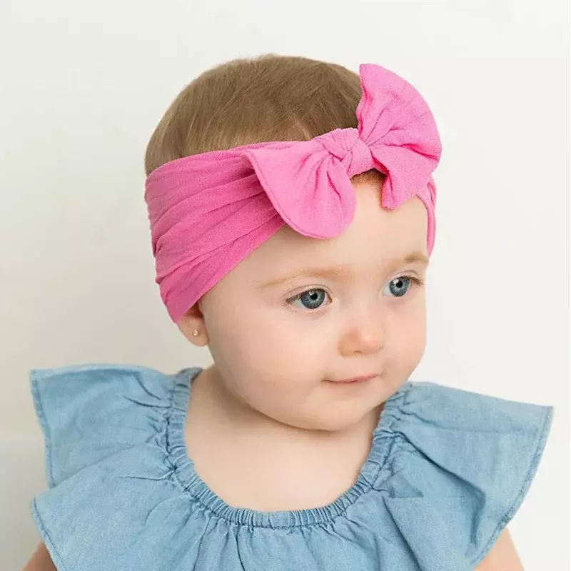 Diadema de algodón liso para bebé, turbante con lazo ancho, cintas elásticas, tocado hecho a mano, accesorios para el cabello de bebé, 1 piezas