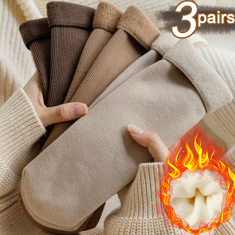 Calcetines térmicos gruesos para Mujer y niña, medias de lana cálidas para dormir en el hogar, Calcetines de nieve informales de felpa merina, 3 pares