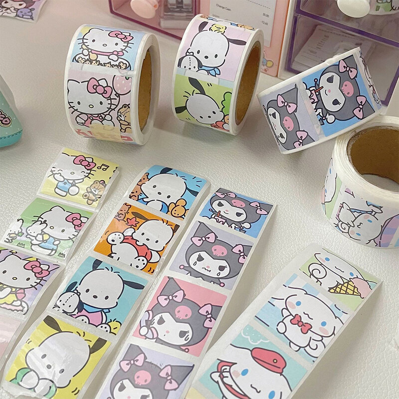 200/500 stücke niedlichen Cartoon Sanrio Hallo Kitty ästhetische Aufkleber rollen Kuromi Melodie Dekoration DIY danke Roll Aufkleber Kinderspiel zeug