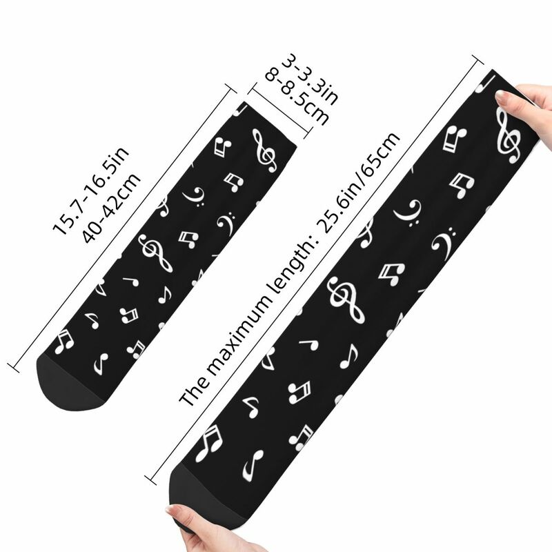 Calcetines con estampado de dibujos animados para hombre y mujer, calcetín Kawaii con notas musicales en blanco y negro, ideal para gimnasio