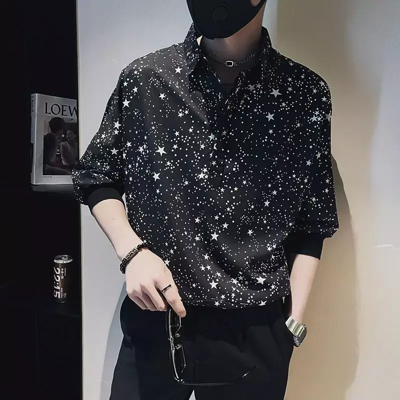 Male Shirts Graphic Oversize Dot with Sleeves Men's Shirt Summer Button Up New in Tops Social Fashion 2024 Cool Slim Fit Hipster
