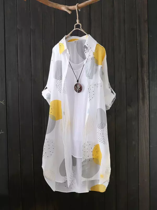 Camisa larga estampada para mujer, cárdigan fino de gasa con protección solar, ropa holgada para verano, 2024