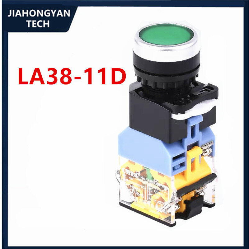 LA38-11D push-button switch with light LA38-11DN Green electric from lock self-reset 220V 12V 24V 380V 110V 48V 36V