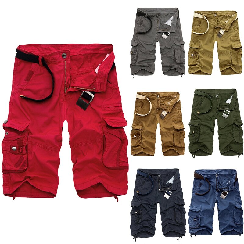 Pantaloncini Multi tasche da uomo estate versione coreana pantaloni Cargo dritti larghi tendenza moda Street Style pantaloncini Cargo tinta unita
