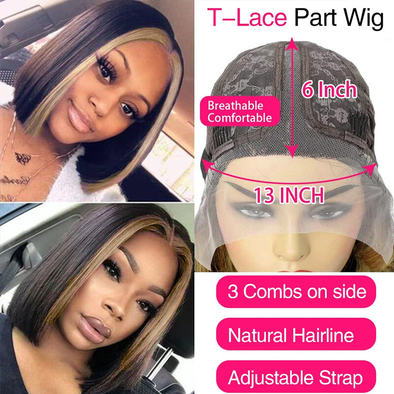 Wear Go Glueless Wig Highlight Bob Wigs Human Hair 13x4 Lace Front Wigs Brazilian Remy Hair with Baby Hair Ombre Human Hair Wigs