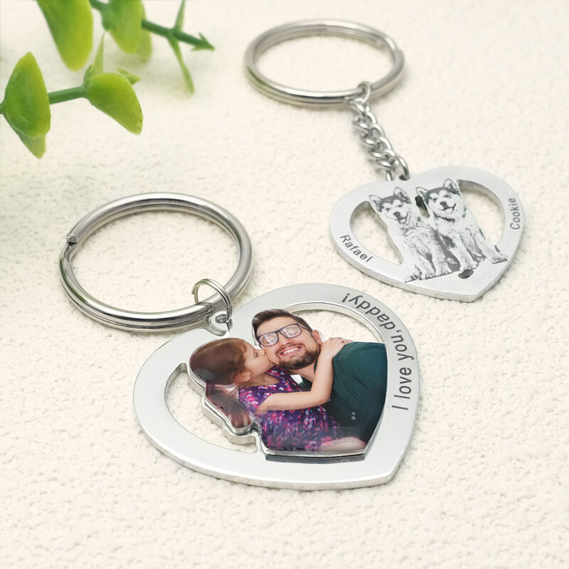 Personalised Photo Keychain Heart Keychain for Dad Mom Custom Picture Keyring Anniversary Gift for Women Men Father's Gift Gift