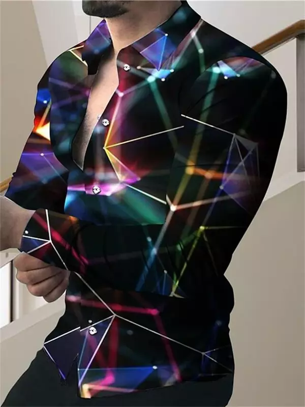 Camisa xadrez casual estampada masculina, top de cardigã de manga comprida, lapela, abotoar, social, baile de formatura, clube, luxo, 2023