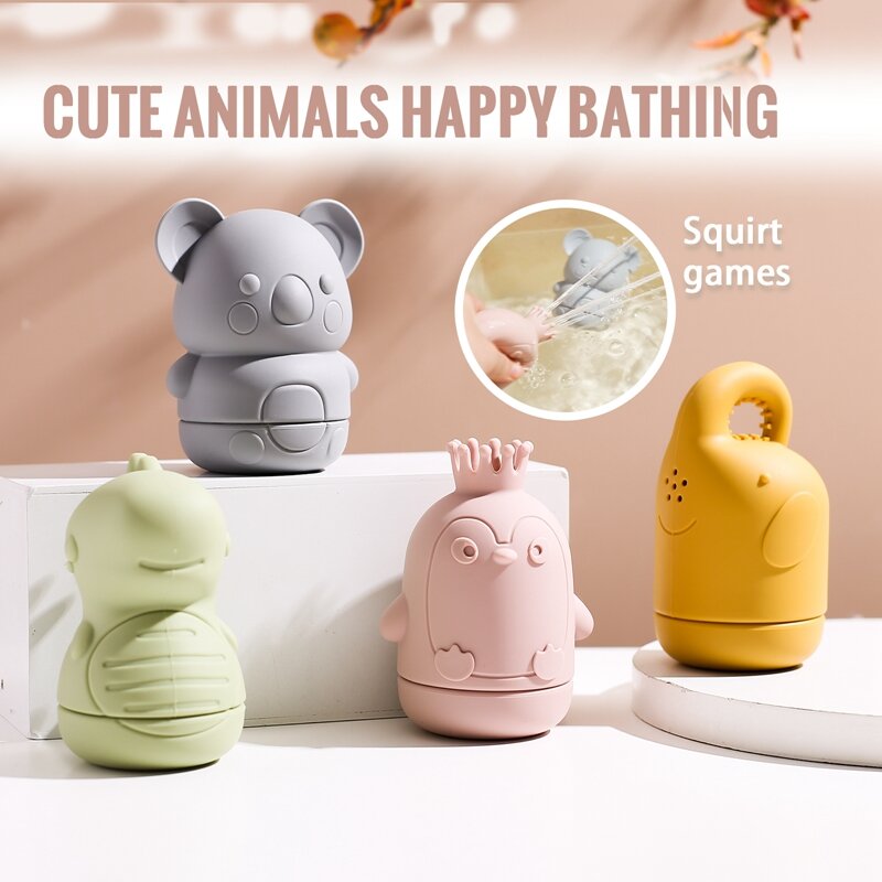 아기 목욕 동물 장난감, 귀여운 만화 유아 물 장난감, 수영 욕실, 아기 실리콘 스프링클러, 욕조 동물 장난감, 유아 어린이 소년