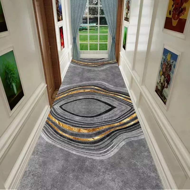 Karpet koridor panjang rumah tangga modis Modern karpet koridor untuk dekorasi rumah karpet lorong Hotel karpet dapat dicuci Villa keset dapat disesuaikan