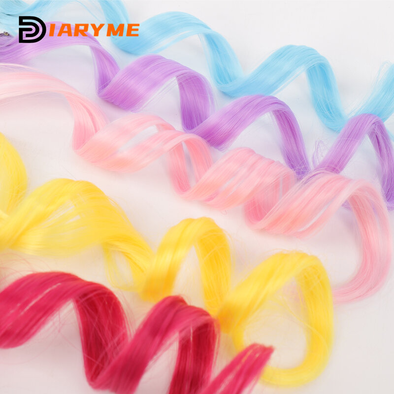 Estensioni dei capelli colorati ricci una Clip in parrucchino lungo sintetico per ragazze donne Kid Multi-colors Party Highlights parrucca pezzo
