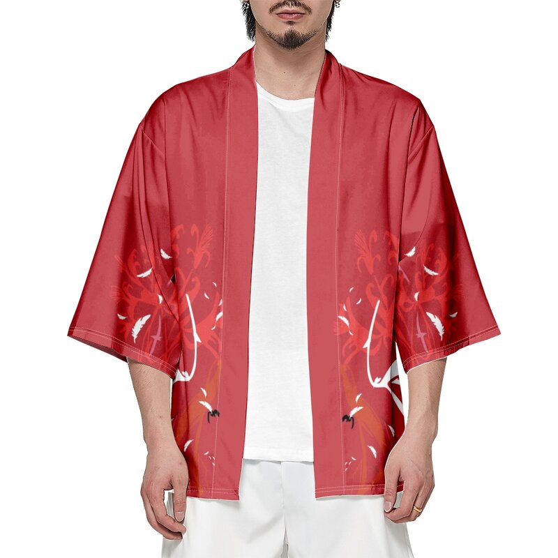 Camicia Cosplay Cardigan Kimono rosso con stampa corvo in stile giapponese 2023 donna uomo Yukata Beach Haori Top tradizionale