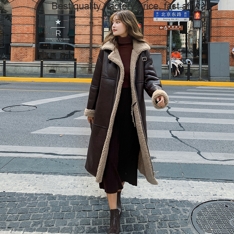 Manteau en vraie fourrure pour femme, marque de luxe de haute qualité, en peau de mouton, Long, épais et chaud, hiver