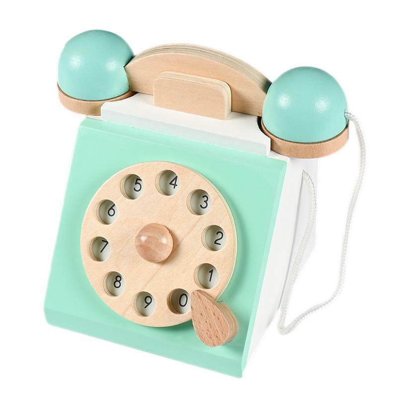 Brinquedo telefônico rotativo retrô Mostrador antigo de madeira Modelo de telefone antigo Brinquedo interativo Presente de educação precoce para crianças