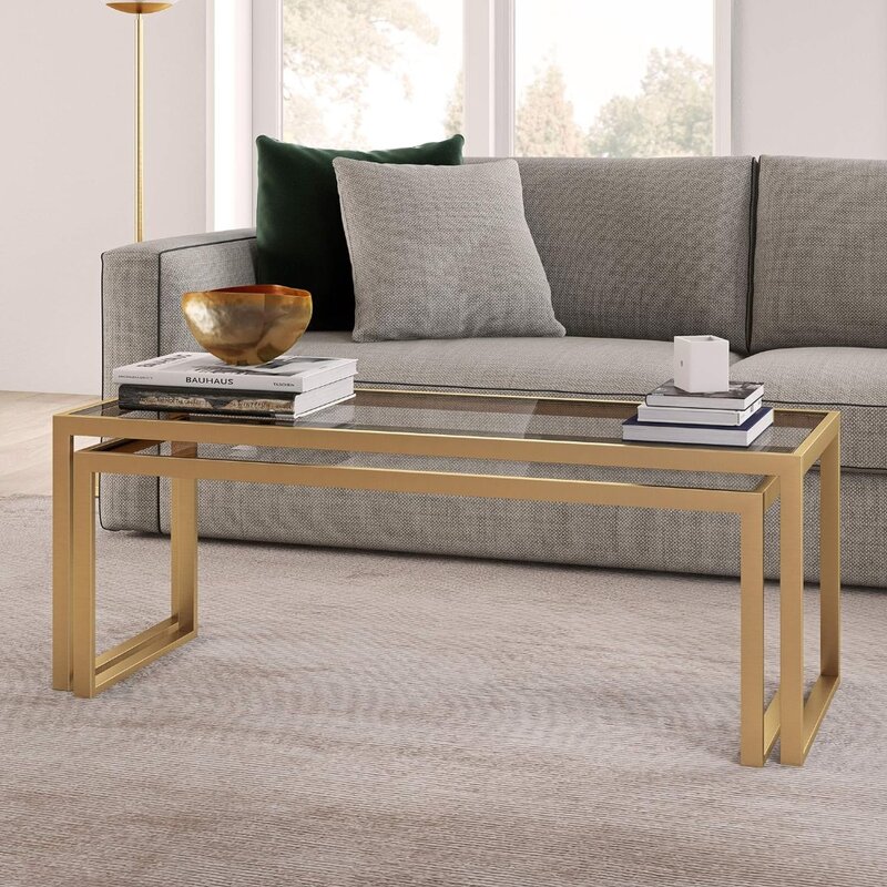 Прямоугольный встроенный кофейный столик из латуни, Классические журнальные столики для гостиной, студийные принадлежности для квартиры
