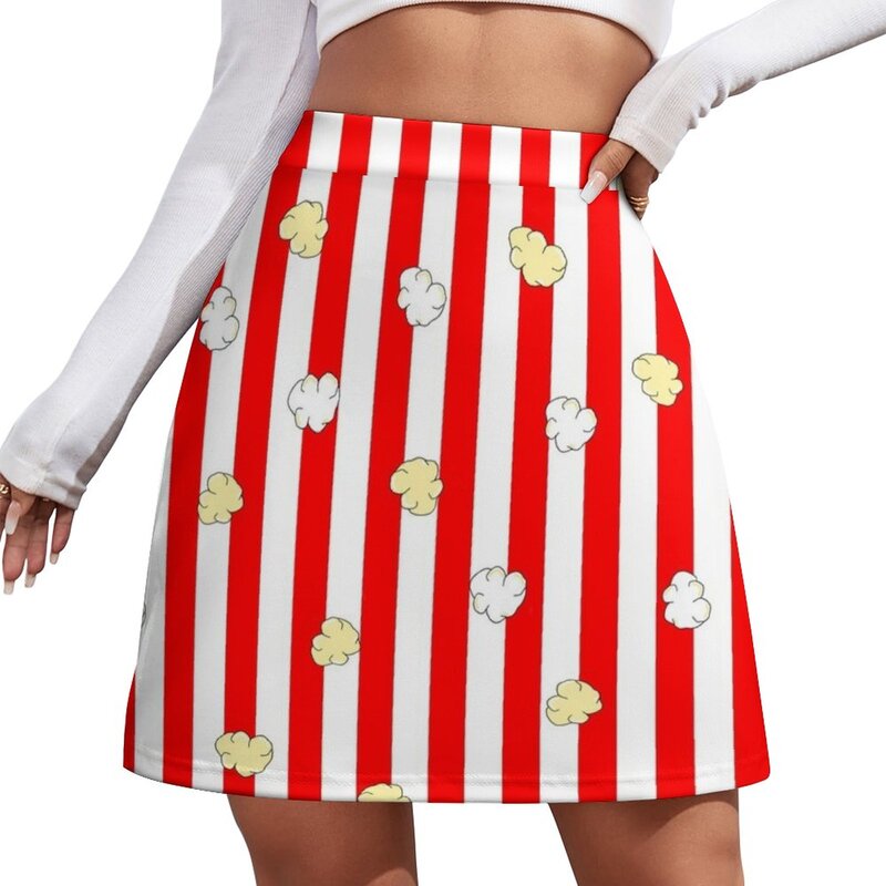 Rok Mini bergaris merah Popcorn, gaun rok pakaian klub malam untuk wanita rok untuk anak perempuan