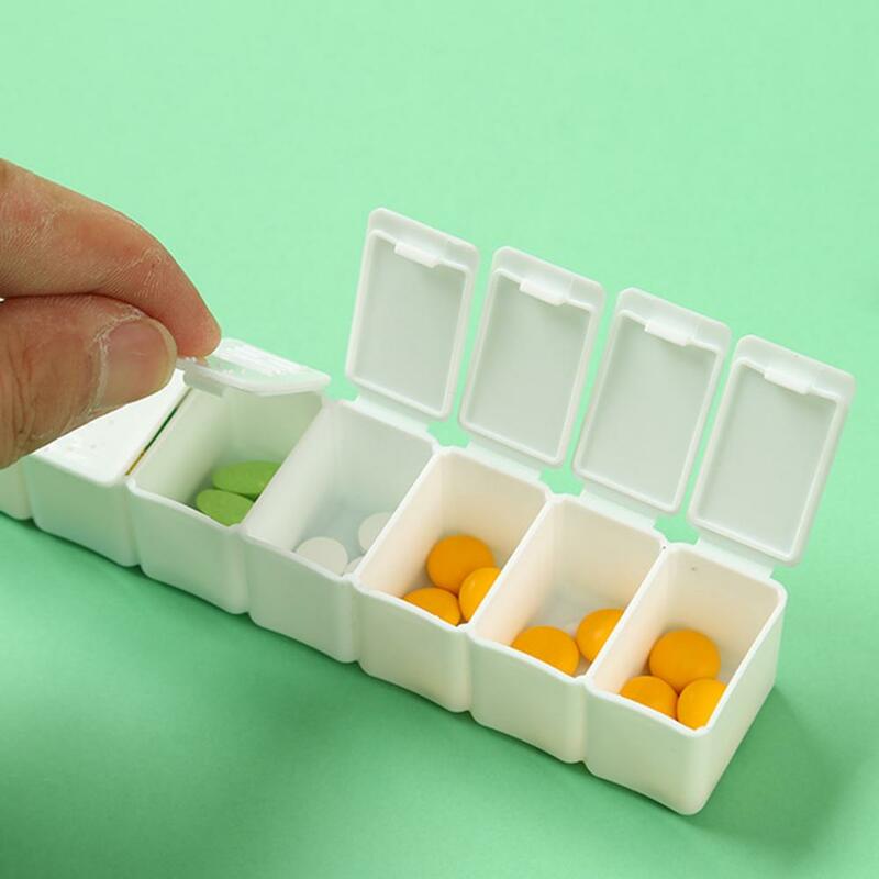 Mini conteneur de stockage de pilules pour 7 jours, couvercle indépendant, 7 grilles, tablettes rectangulaires, étui de séparation, distributeur de pilules