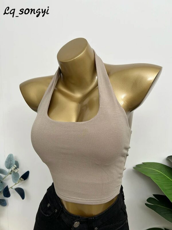 Lq_songyi-Camisole Halter Slim avec coussinets de poitrine pour femme, débardeurs d'été, camisole basique solide, Y-Female, nouveau, 2024