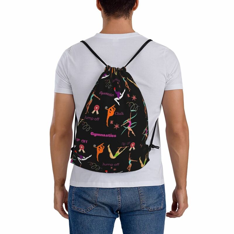 Gymnastics Lovers Print Backpacks Portable Drawstring Bags Drawstring Bundle Pocket Storage Bag Book Bags For Travel School