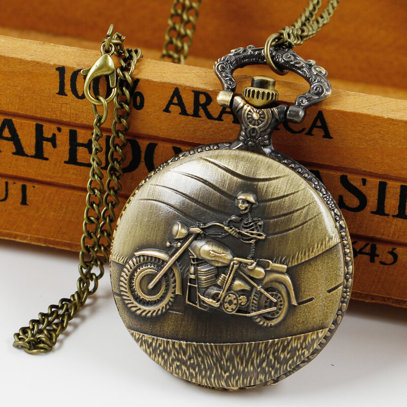 Antyczny kolczasty naszyjnik motocyklowy z damski zegarek kieszonkowy kwarcowym z brązu Rtero fob zegarki prezenty Dropshipping