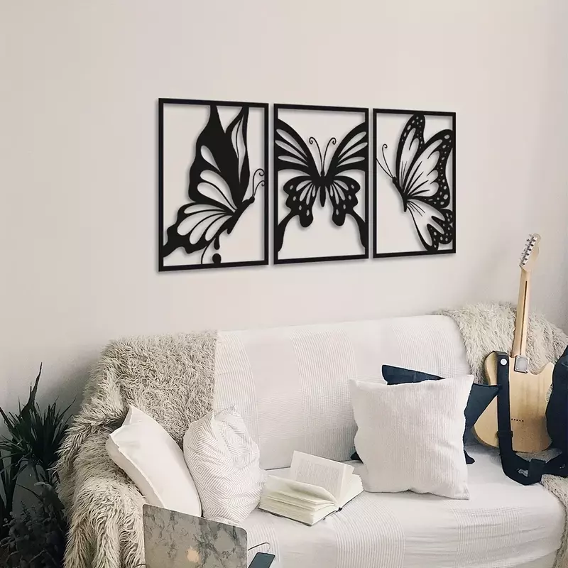 나비 금속 홈 데코, 나비 금속 아트 벽걸이 장식, 현대 농가 소박한 집 거실 침실 벽 장식, 3 개