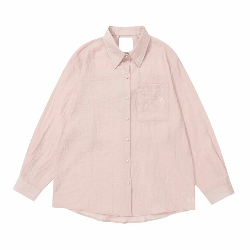 2024 damska wiosna/lato japońskie Retro jednolity kolor koszula z prosty długi rękawami wyczucie z kokardą z tyłu uniwersalnej koszuli