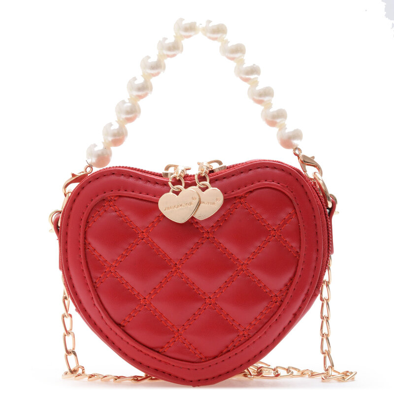 Pearl Handle Girls Mini Shoulder Messenger Bag Princess Wallet Coin Purse Handbags Cute Children's Heart-shaped Crossbody Bags