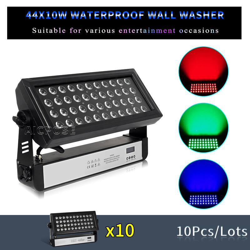 10 buah/lot lampu panggung luar ruangan tahan air penampilan 44x10W RGBW 4 dalam 1 lampu pencahayaan peralatan disko DJ Halloween mesin cuci dinding LED