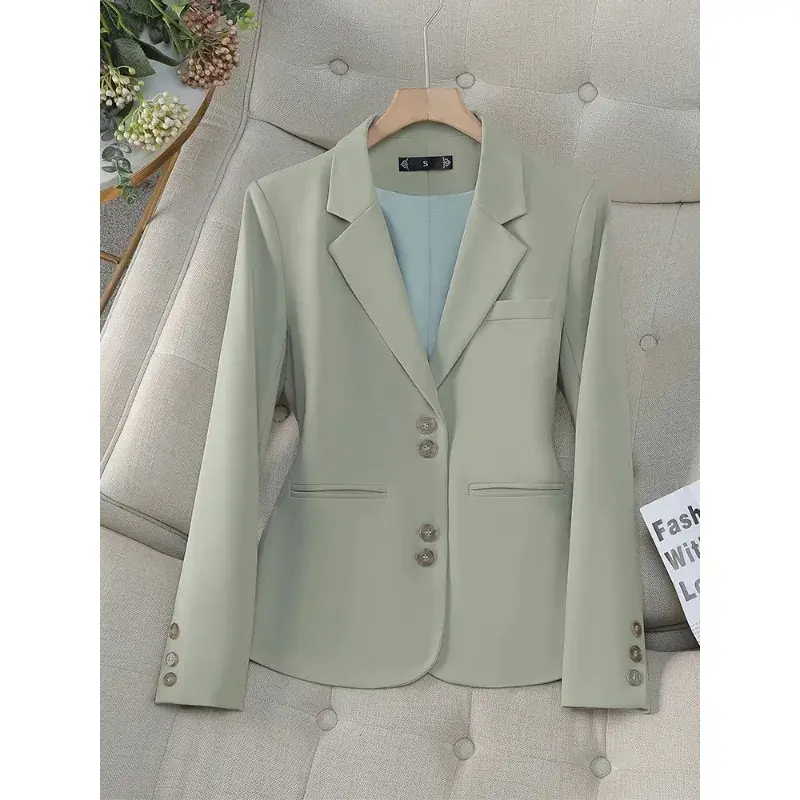 Модный женский официальный Блейзер, женская зеленая, абрикосовая, черная, фиолетовая офисная одежда для работы с длинным рукавом, куртка, пальто для осени и зимы