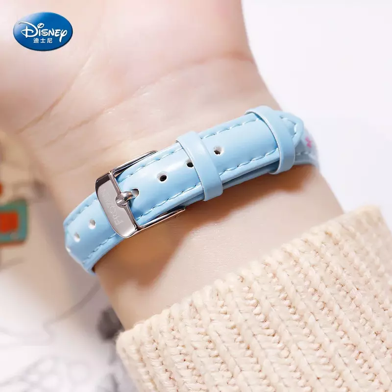 Montre à Quartz princesse Disney Frozen pour femmes, étanche, 3 bars, Simple, mode, mignon, rond, bracelet en cuir, cadeau, boucle en alliage