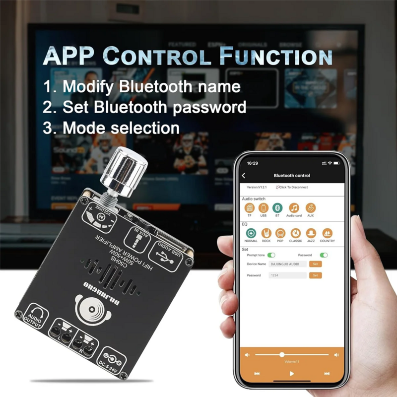 Dajunguo-デジタルオーディオパワーアンプモジュール,Bluetoothボード,hifiチップ,12-24v,50w,50w,tpai 3116d2,c50hs